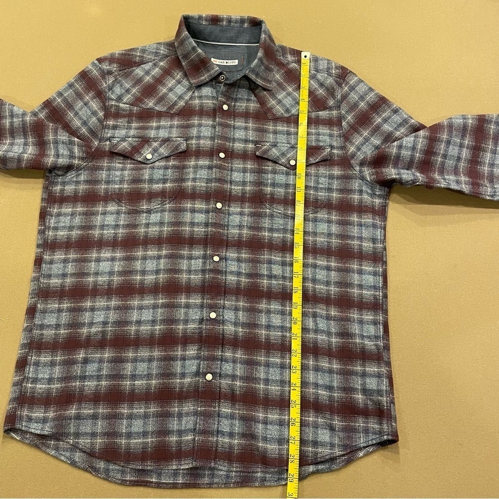 32 Bar Blues 100% Cotton Plaid Pearl Snap Button Down Shirt Size Large - Picture 8 of 13